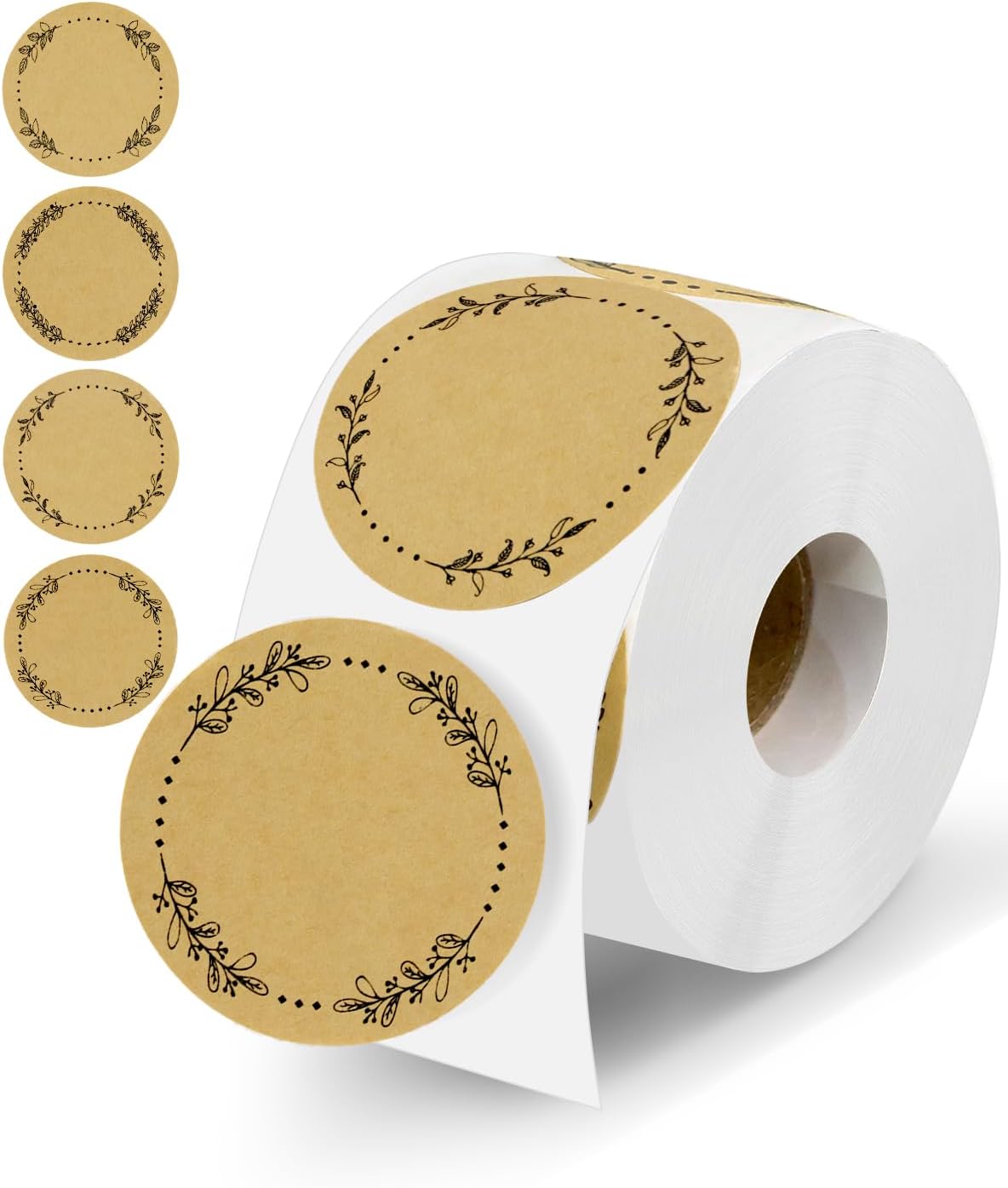 500pcs Canning Stickers Jam and Jelly Jar Labels, Gift Tags 4 Different Wreath Designs, All-Purpose Labels for Mason Jars/Bottle/Name Tags and More(2" Round)