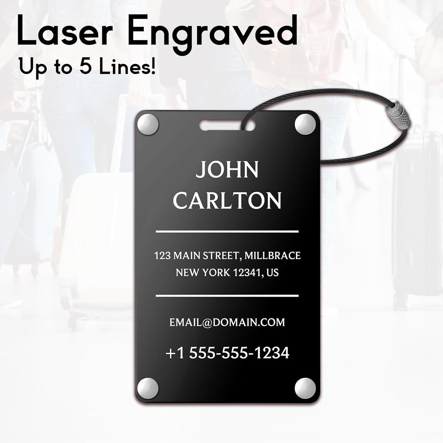 Personalized Luggage Tags for Suitcases - Aluminum Custom Luggage Tags for Backpacks & Bags, Sturdy, Waterproof & Heavy Duty (Black/Card-Sized)