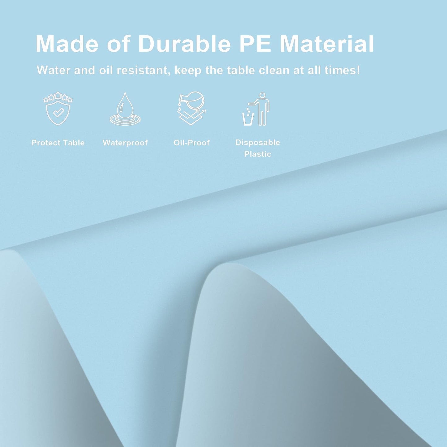 6 Pack Round Disposable Light Blue Tablecloth, Light Blue Plastic Table Cloths for Parties Disposable, 84x84 in Waterproof Camping Tablecloth for Birthday Party Baby Shower Picnic School