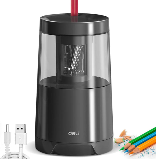 Deli Electric Pencil Sharpener, Automatic Pencil Sharpeners for No.2 Pencils Colored Pencils, Auto Stop, USB & Battery Operated for Kids, Students, Classroom, Home and Office, Black