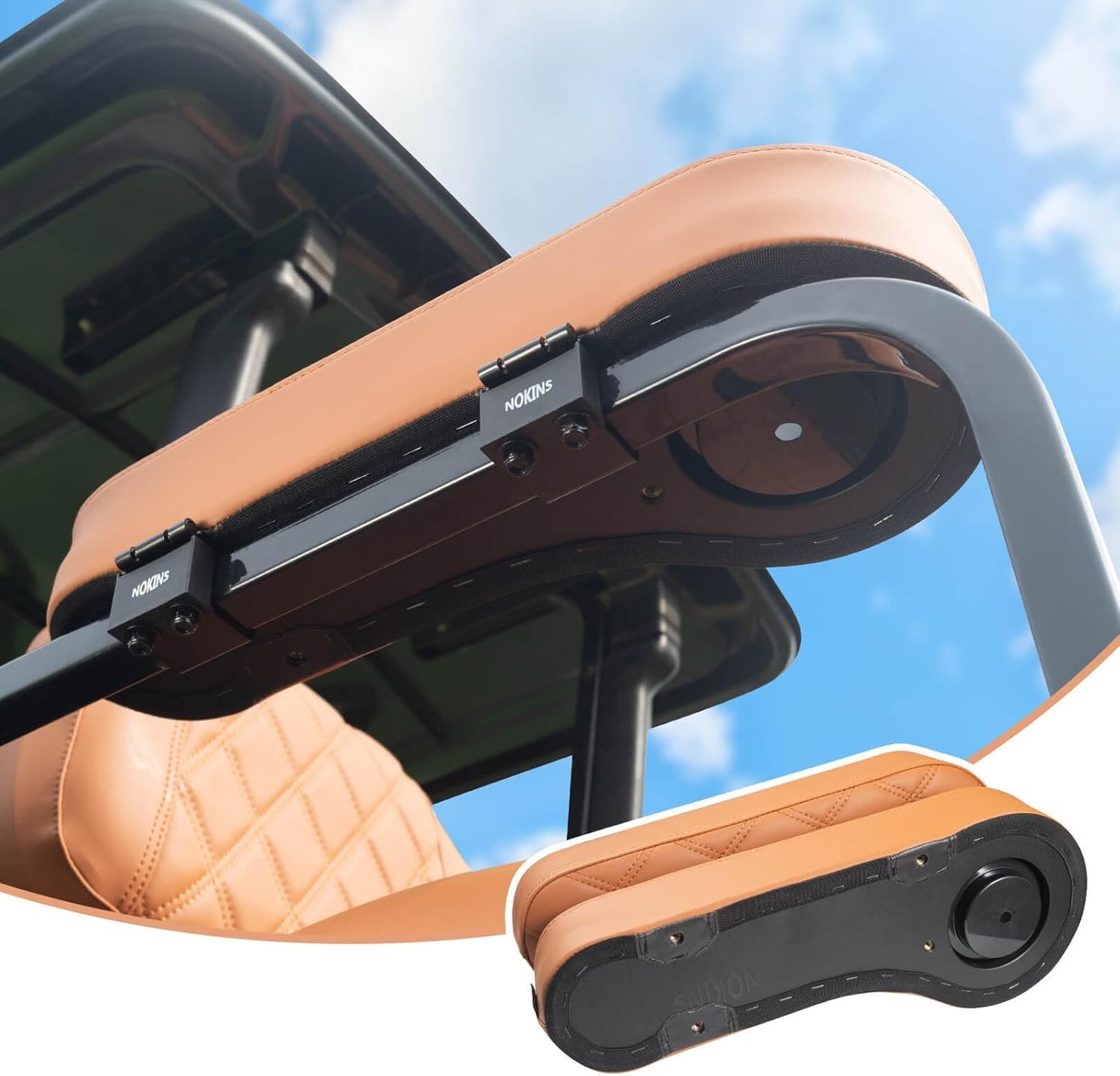 NOKINS Golf Cart Diamond Flip Armrest with Cup Holder, No Drilling Required, Golf Cart Folding Hinged Armrest, Inward Mount, for Club Car EzGo Yamaha Back Seat Kit