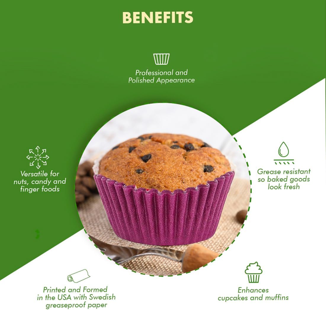 Regency Wraps Greaseproof Professional Grade Baking Cups, Pack of 40, Standard Liners, Purple Solid, for Cupcakes, Muffins, Candy, Non Stick