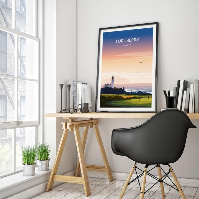 Nationcog Turnberry Golf Print - Ayrshire Scotland, Turnberry Golf Poster, Vintage Golf Travel Poster, Scotland Golf Course Art, Lighthouse Golf Print, Coastal Golf Wall Art (Unframed) (9x11)