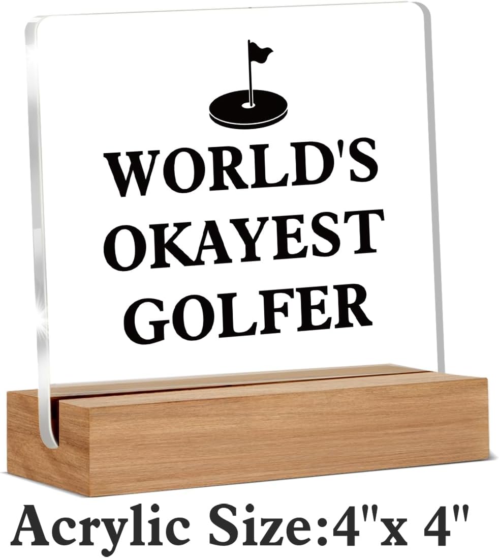 Golf Decorative Sign, Modern Golf Theme, 4 x 4 Inches, Acrylic Material, Tabletop, Okeyest Golfer