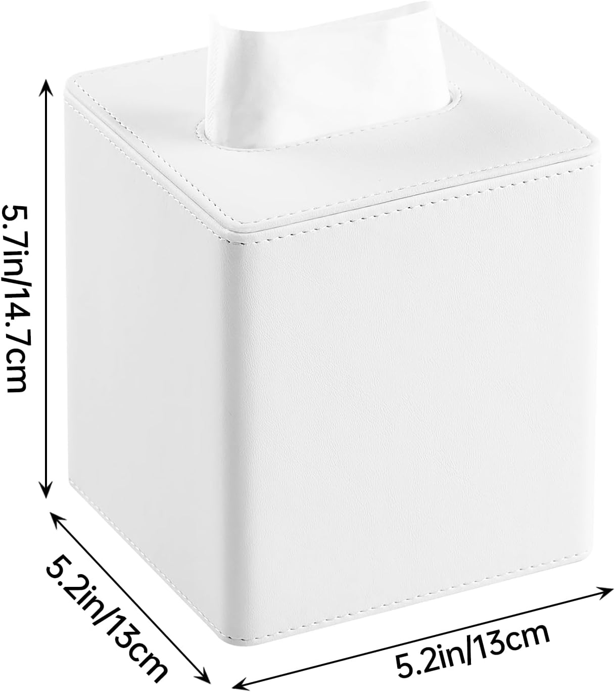 PU Leather Tissue Box Cover Square Tissue Box Holder with Magnetic Closure (White)