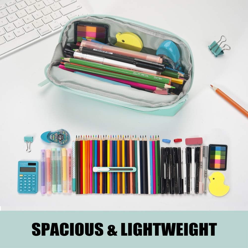 Sooez Wide-Opening Pencil Pen Case, Lightweight & Spacious Pencil Cases Bag Pouch Box Organizer, Aesthetic Supply with Triangular Design for Adults, Mint Green