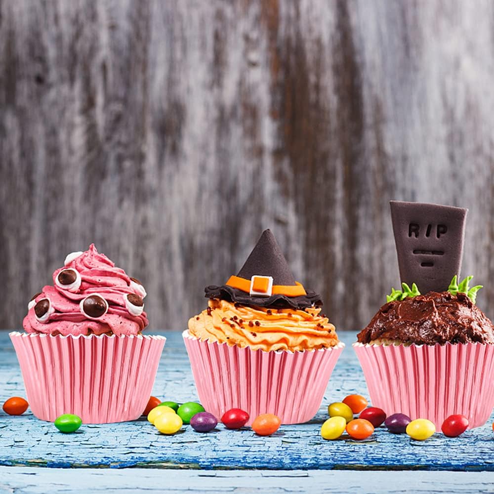 Rose Gold Cupcake Liners for Baking,GOLF 500 Pack Standard Size Red Foil Cupcake Liners Wrappers Metallic Baking Cups,Muffin Paper Cases
