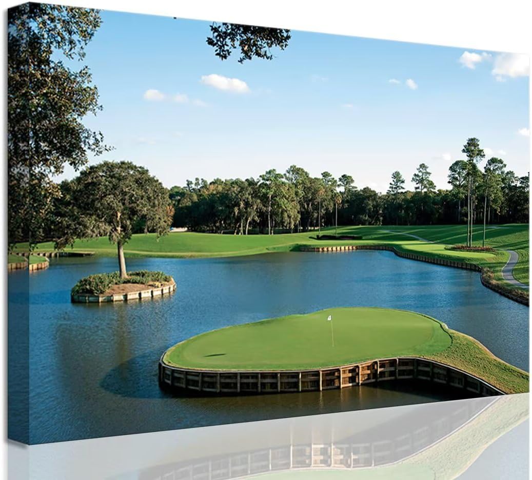 chenchenArt USA Golf Course Wall Art TPC Sawgrass Golf Course Pictures Canvas Prints Golf Wall Decor for Living Room Bedroom Bathroom Home Decorations Framed Ready to Hang(28''H x 44''W)