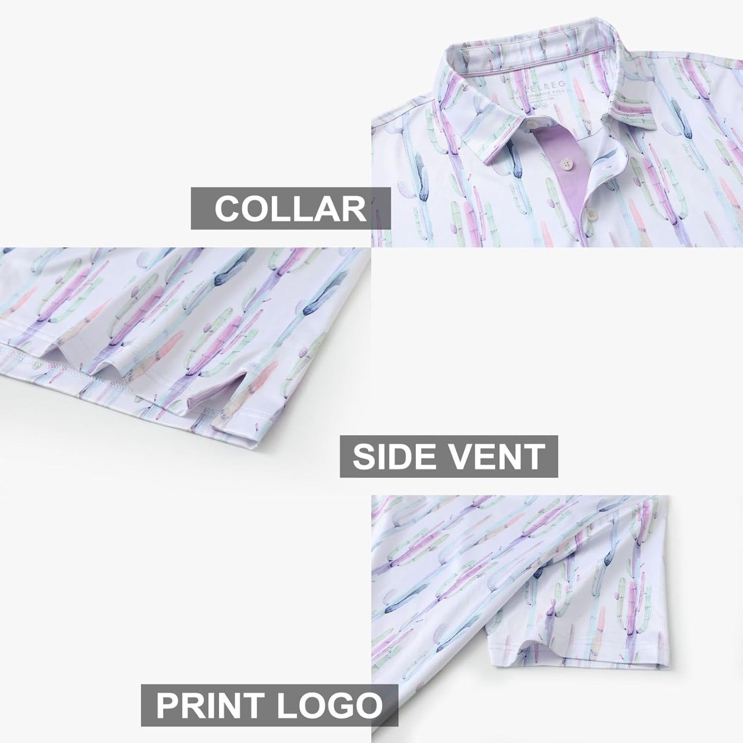 Golf Shirts for Men Dry Fit Short Sleeve Print Performance Moisture Wicking Polo Shirt