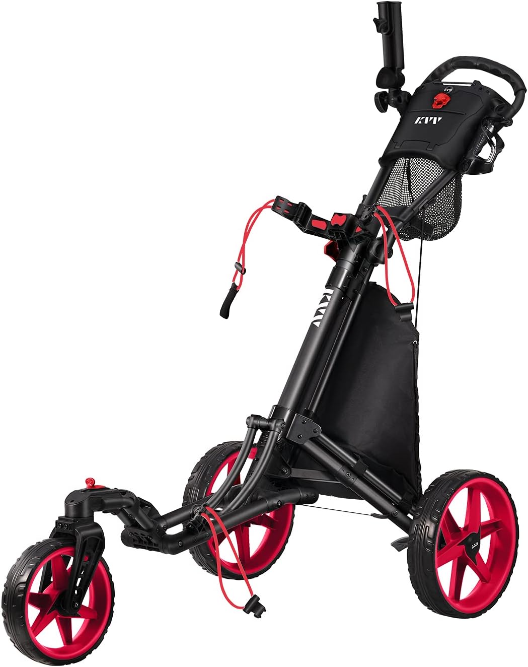 KVV 3 Wheel 360 Rotating Front Wheel Golf Push Cart Open and Close in ONE Second-Free Umbrella Holder Included