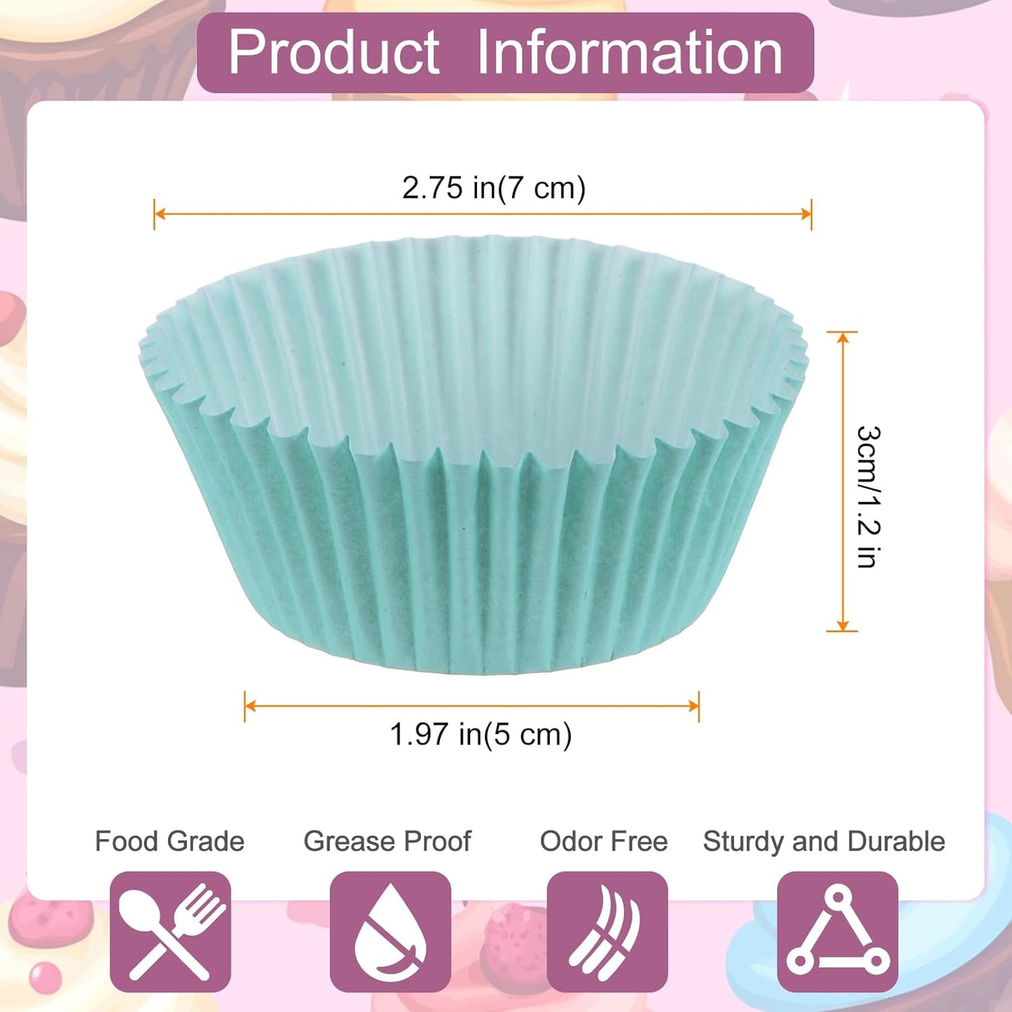HARFINGTON 100 Count Cupcake Liners Light Blue Cupcake Cups Standard Size Muffins Liners Papers Baking Cups Wrappers Greaseproof for Party Wedding Birthday