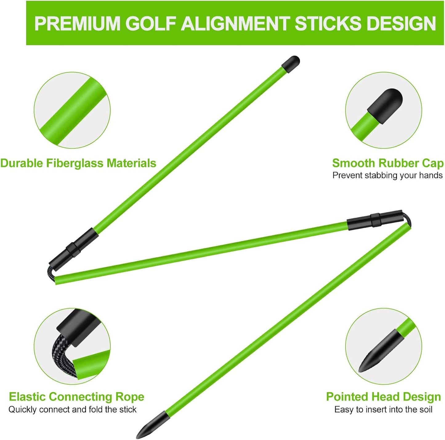 Golf Alignment Sticks 2 Pack,Golf Alignment Rods Upgraded 48" Collapsible Golf Practice Sticks Golf Training Aid for Aiming,Putting,Golf Training Sticks with Clear Tube Case
