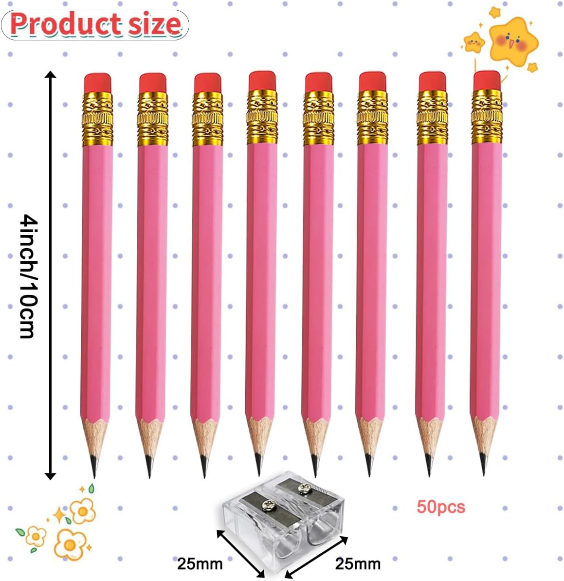 Adhere 25pcs Golf Pencils with eraser Hexagon Wooden Pencils Graphite 2B for Golf Event Scoring,Classroom,Wedding,Company Meetings,Pew, Pocket (z-Pink・Hexagon・50pcs)