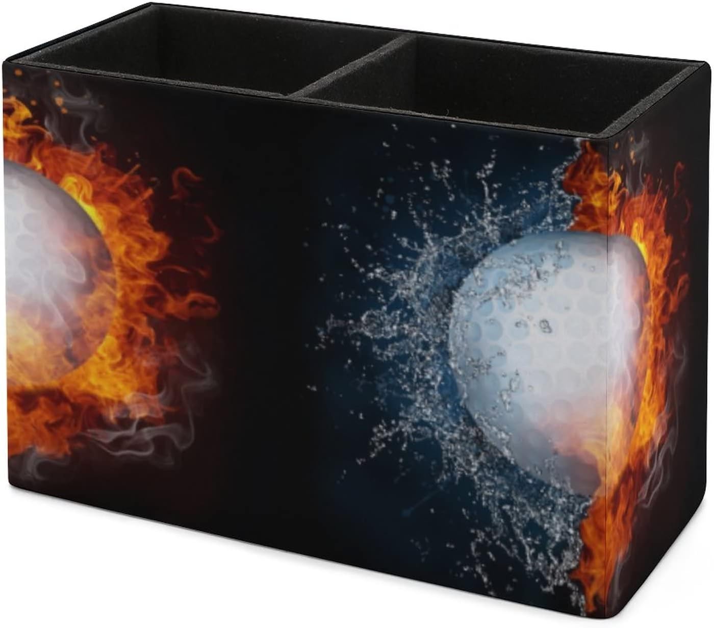 GERRIT Pen Holder for Desk, Golf Ball Fire Water Pencil Holder PU Leather Pen Organizer Desk Pencil Organizer Cute Makeup Brush Holder for School College Office