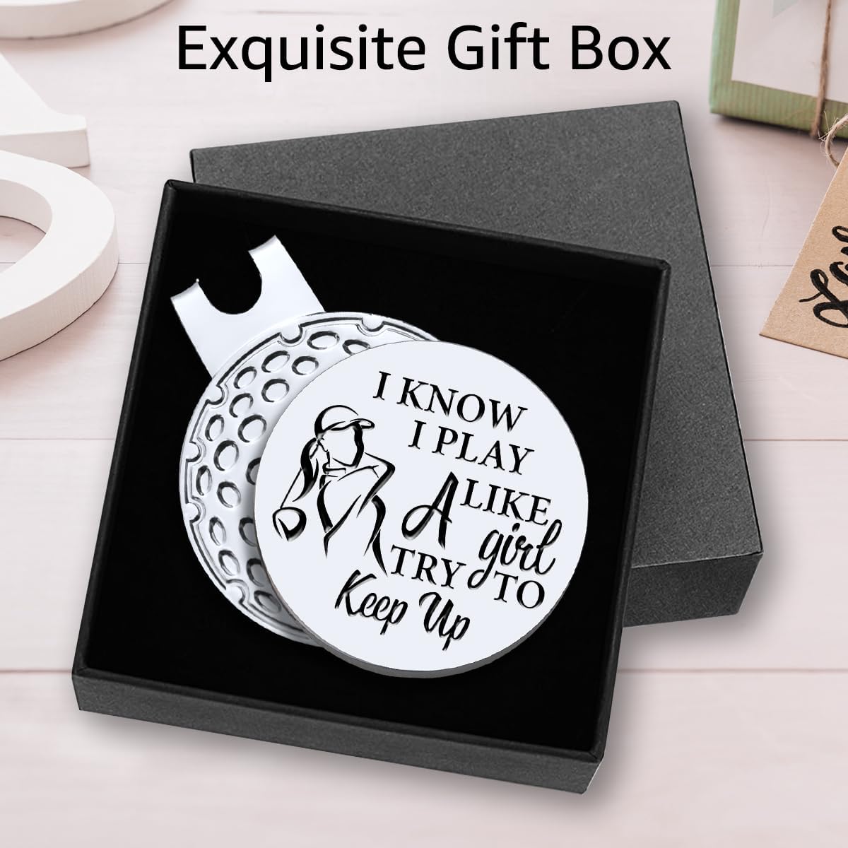 Hafhue I Know I Play Like A Girl Try to Keep Up Golf Ball Marker with Magnetic Hat Clip, Golf Gifts for Women Men, Golf Accessories for Women Men, Great Gift for Golfer, Golf Gift for Mom, Grandma