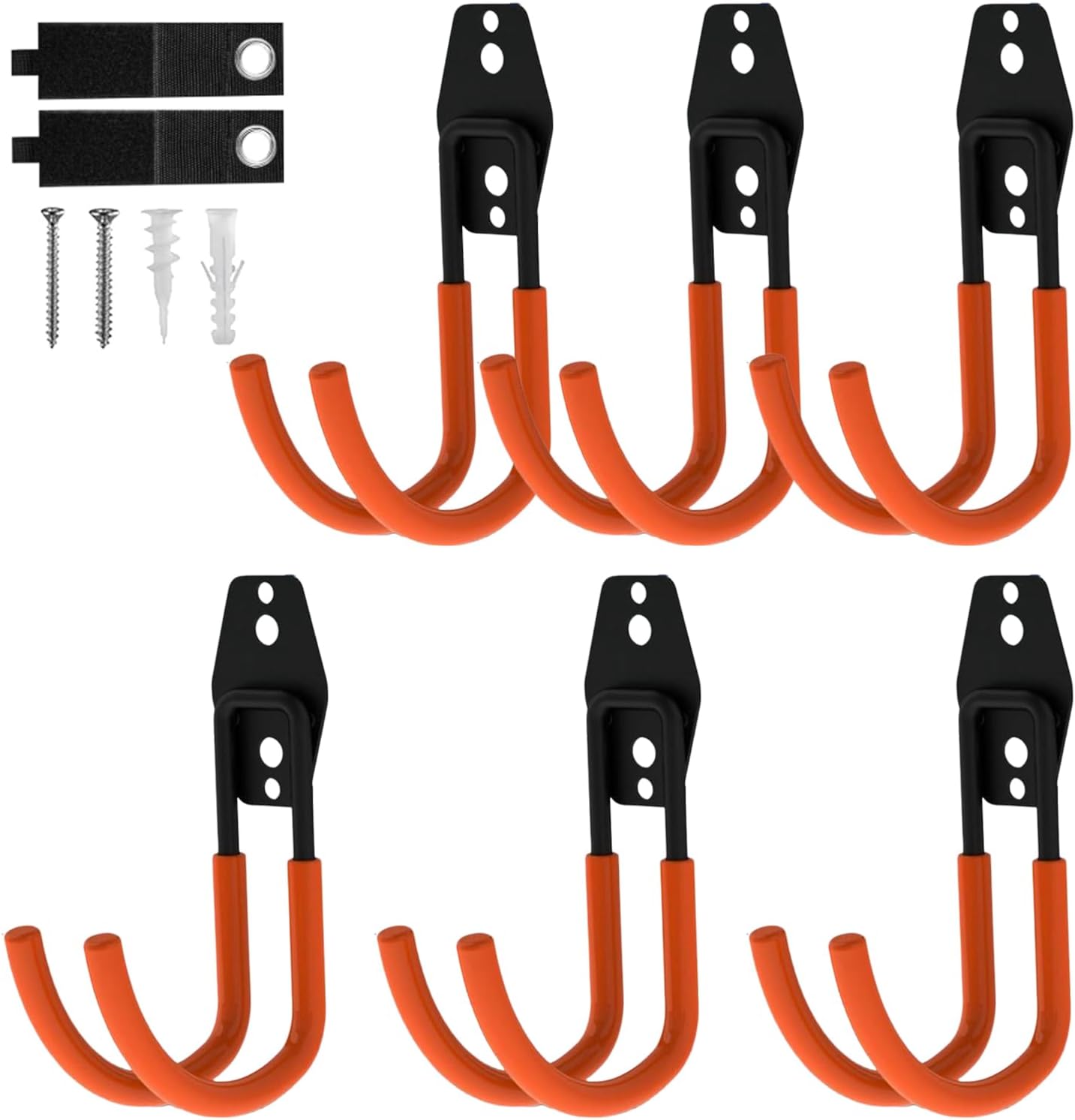 Garage Hooks, 6 Pack Large Round Wall Hooks for Hanging Heavy Duty Ladders, Bikes, Tools Ideal for Garage, Garden, Basement Utility Room Storage (Orange)