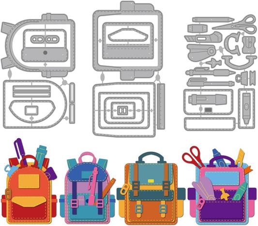 MAYJOYDIY School Bags Metal Die Cuts Student Stationery Cutting Dies Stencil Crayon Stapler Embossing Scrapbooking Cuts Template for DIY Scrapbooking Craft Card Making Album Gift Decor