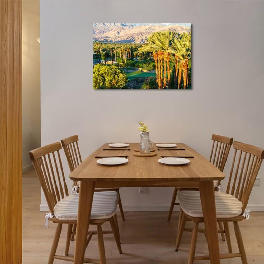 Palm Trees with Golf Course Canvas Wall Art for Living Room Bedroom Bathroom Home Decorations Coachella Valley Mountain Picture Wall Decor Prints Modern Framed Artwork Ready to Hang(24''H x 36''W)