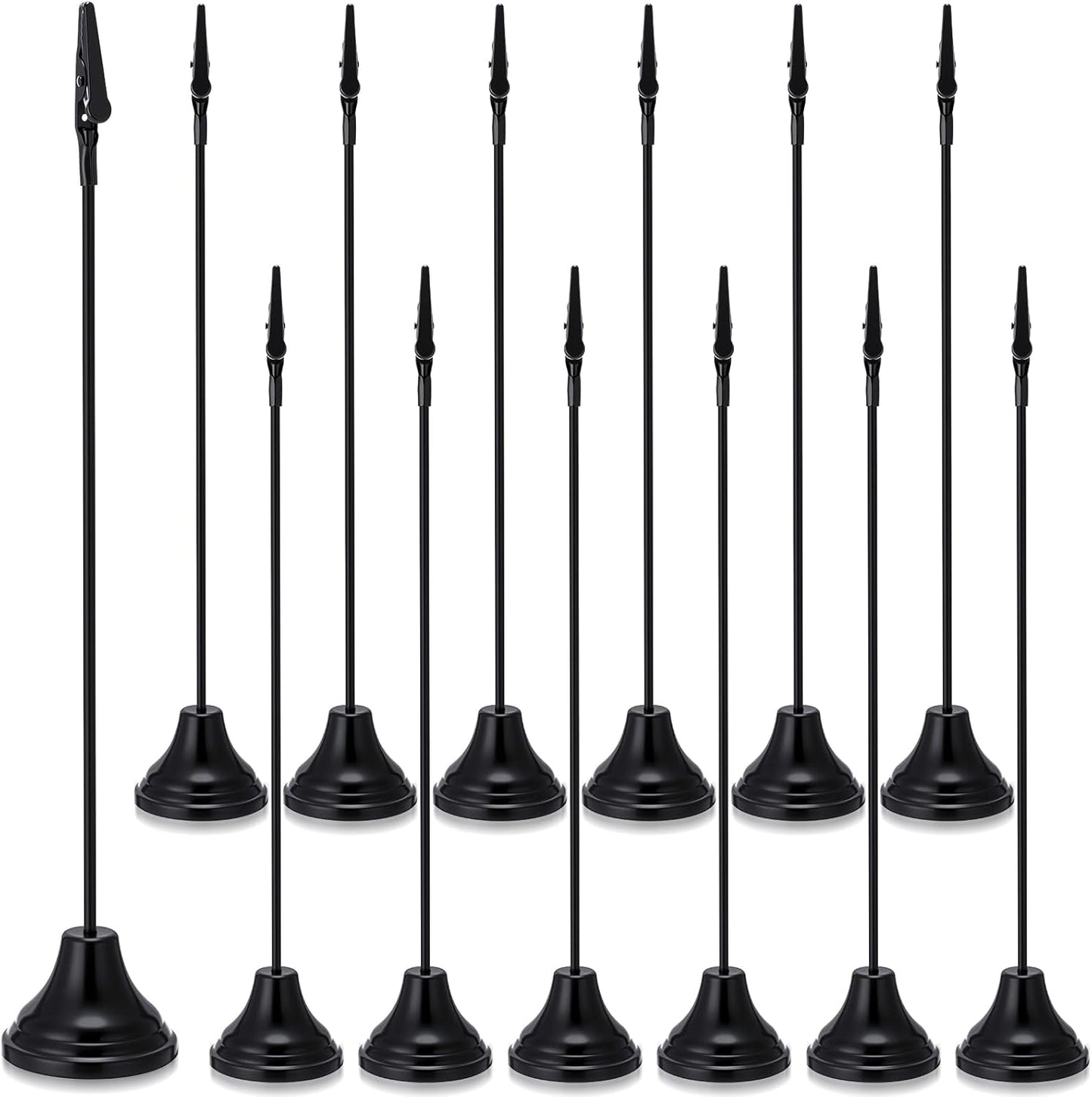 Skyygemm 12 Pcs Table Number Holders 12 Inch Place Card Holder with Alligator Clip Metal Place Card Stands Table Sign for Photos, Food Signs, Birthdays, Weddings (Black)
