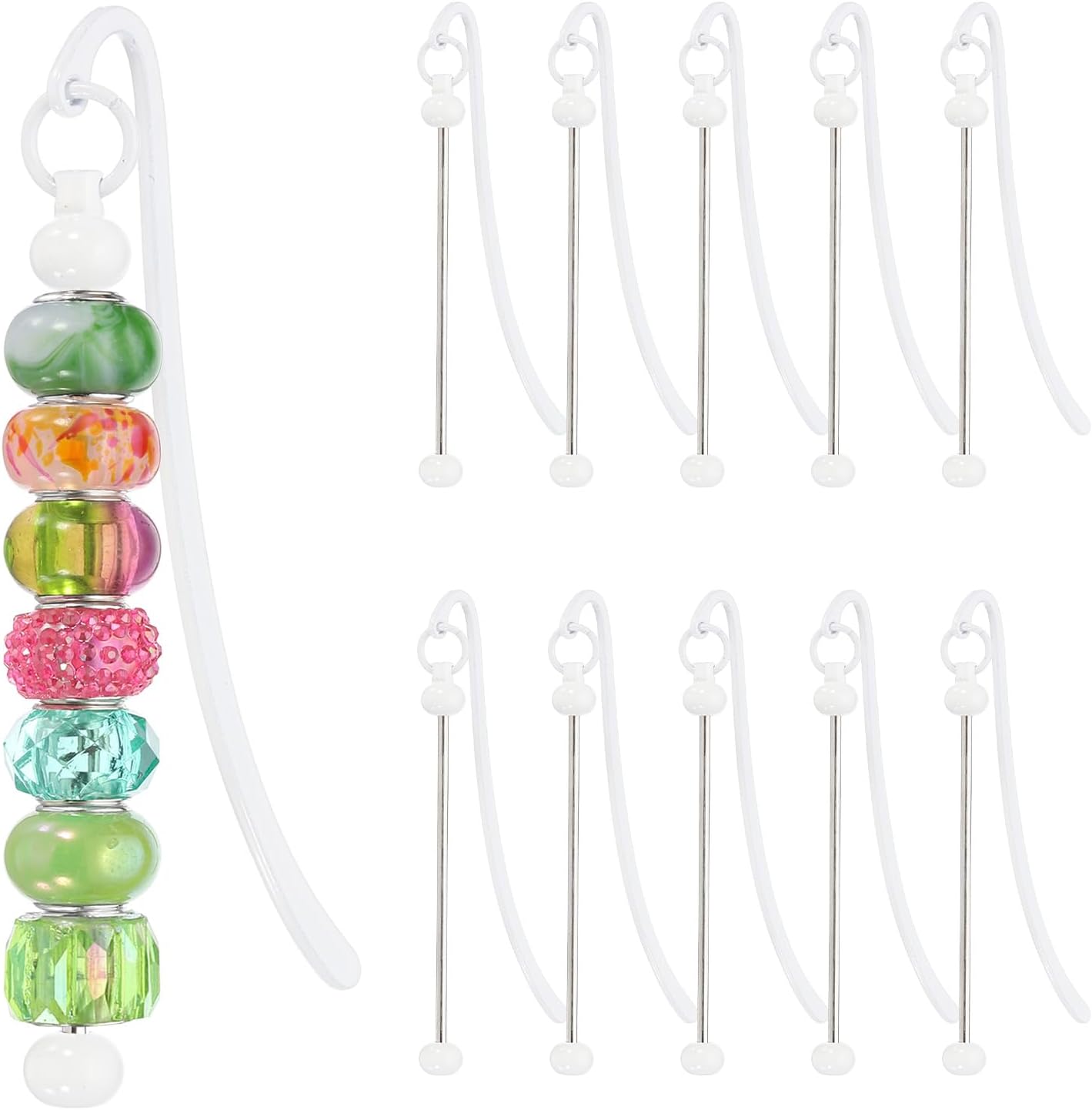 PATIKIL Beadable Bookmarks, 10 Pcs Beaded Bookmark DIY Metal Blank Bar Bulk for Bookmark DIY Making Craft, Beading Pendant Charm, White