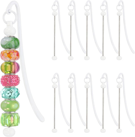 PATIKIL Beadable Bookmarks, 10 Pcs Beaded Bookmark DIY Metal Blank Bar Bulk for Bookmark DIY Making Craft, Beading Pendant Charm, White