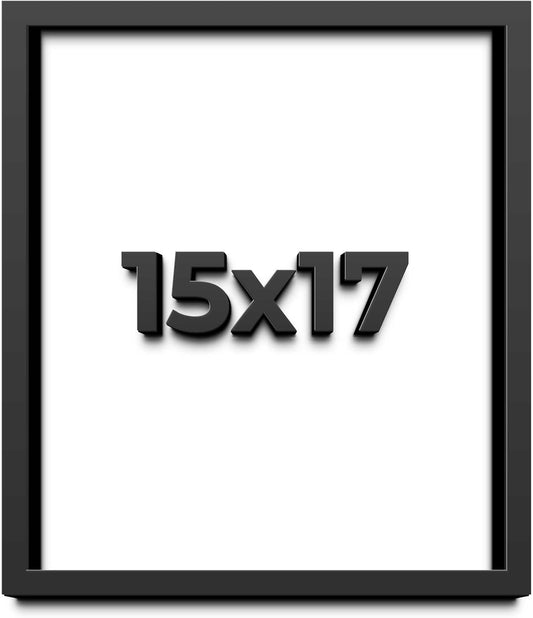 15x17 Shadow Box Black Solid Wood Display Frame with White Acid-Free Backing UV Acrylic & Hanging Hardware - with 3/4" Usable Depth