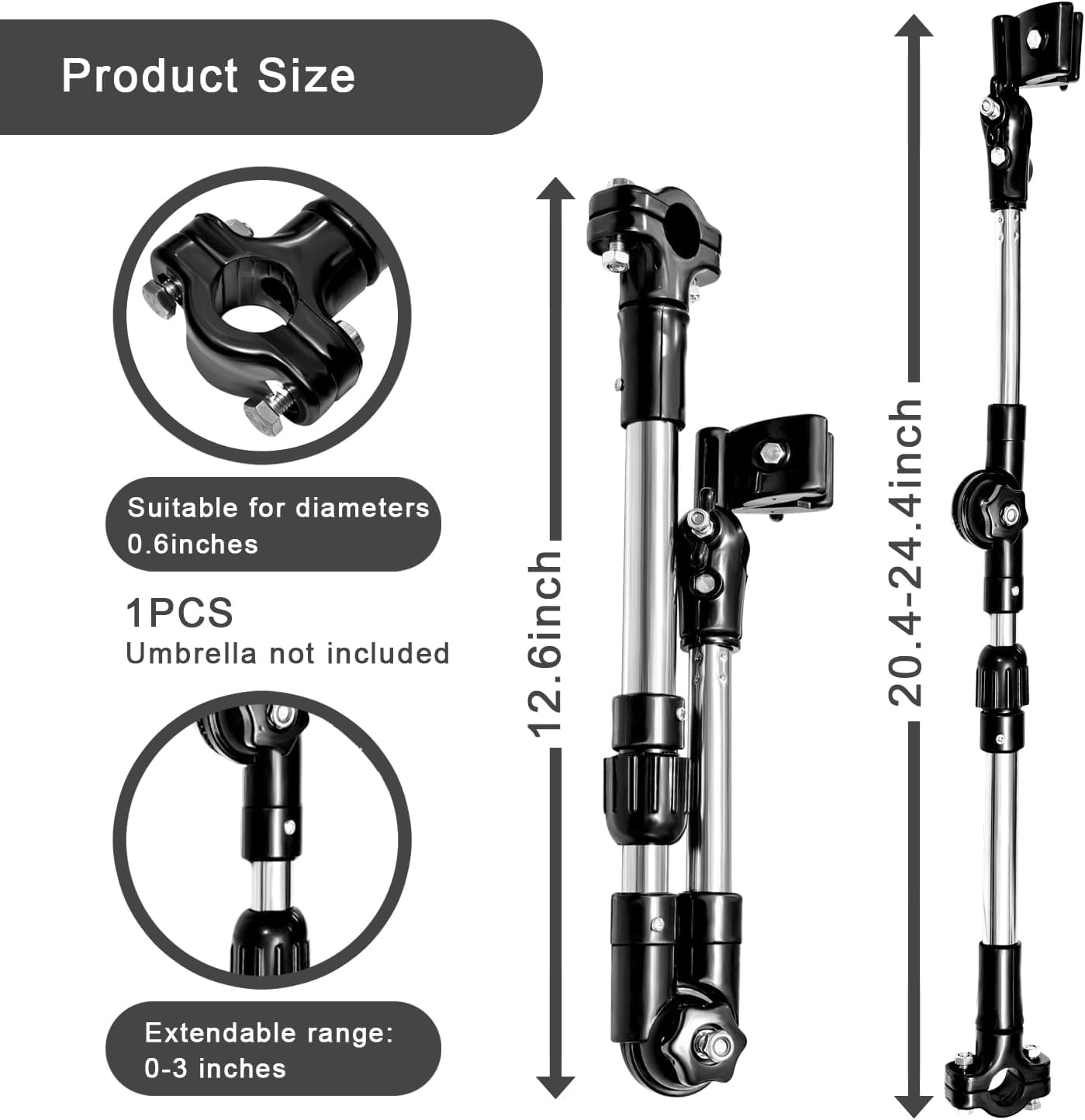 SHERY Adjustable Umbrella Holder Stand for Patio Outdoor Wrenches Universal Clip Wheelchair Umbrella Mount Holder for Stroller, Golf Cart, Beach Chair, Bicycle, Bleacher