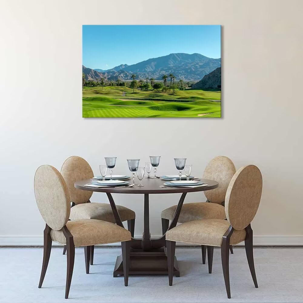 California Golf Course wiTh Palm Tree Wall Art Picture - California Golf Course Wall Decor for Living Room Bedroom Bathroom Home Decorations Canvas Prints Framed Ready to hang(18''H x 24''W)