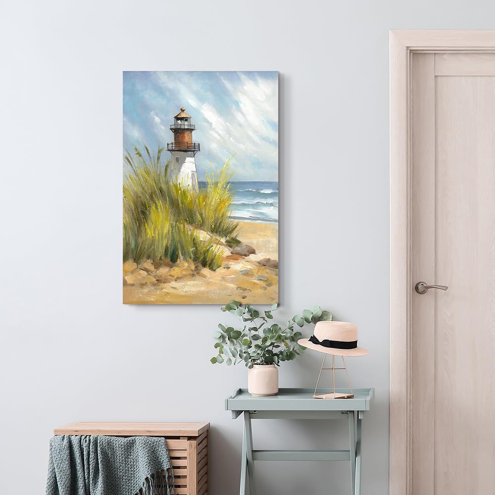 coastal wall art lighthouse pictures: beach wall decor coastal artwork nautical ocean print in beach canvas painting for bedroom 36" x 24"