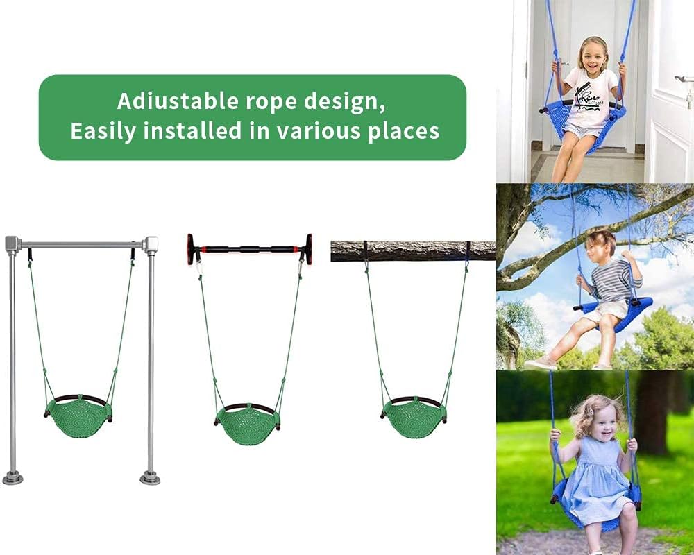 Hand-Knitting Toddler Swing, Swing Seat for Kids with Adjustable Ropes, Little tikes Swings Set, for Outdoor Indoor, Playground, Backyard (Green)