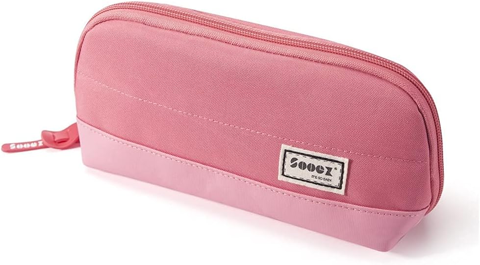 Sooez Wide-Opening Pencil Pen Case, Lightweight & Spacious Pencil Pouch Zipper Stationery Bag, Aesthetic Supply with Triangular Design for Adults, Pink