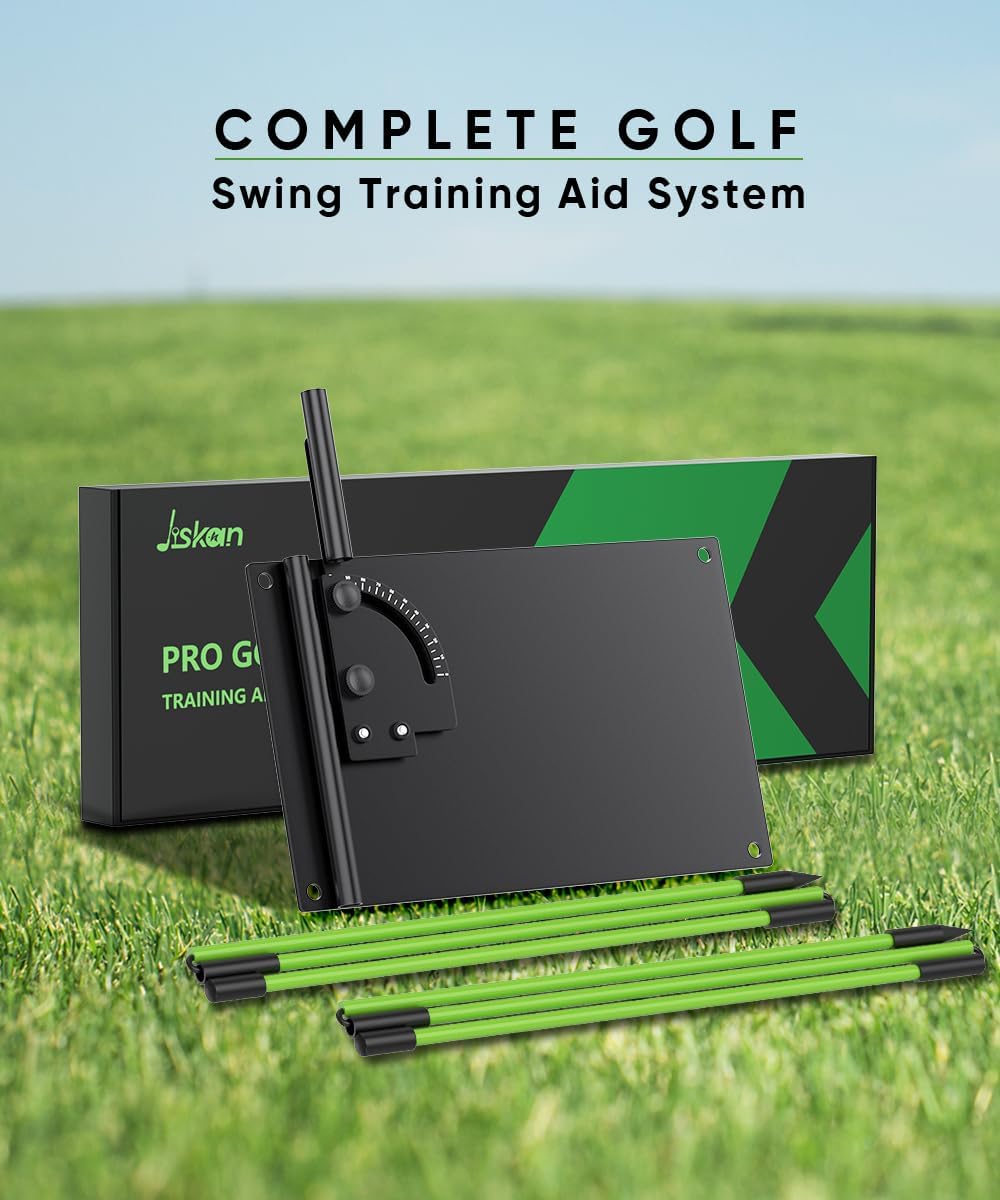 Jsikan Pro Golf Alignment Sticks System with Holder Angle Plate, Golf Trainer Aid Teaching Equipment for Aiming, Putting, Swing, Essentials Golf Gifts Accessories for Men and Women
