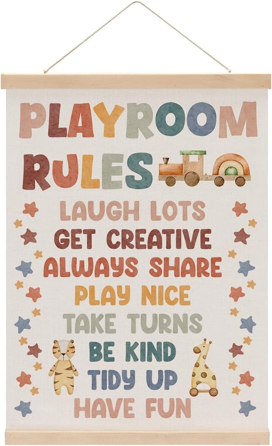 Playroom Decor Boho Poster Hanger, Nursery Decor Play Room Wall Decoration, Playroom Essentials, Educational Posters Wall Hanging Banner Farmhouse Living Toddler Room Decoration