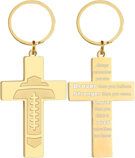 Football/Baseball/Soccer/Basketball Cross Keychains for Men First Communion Baptism Confirmation,Mens Gifts