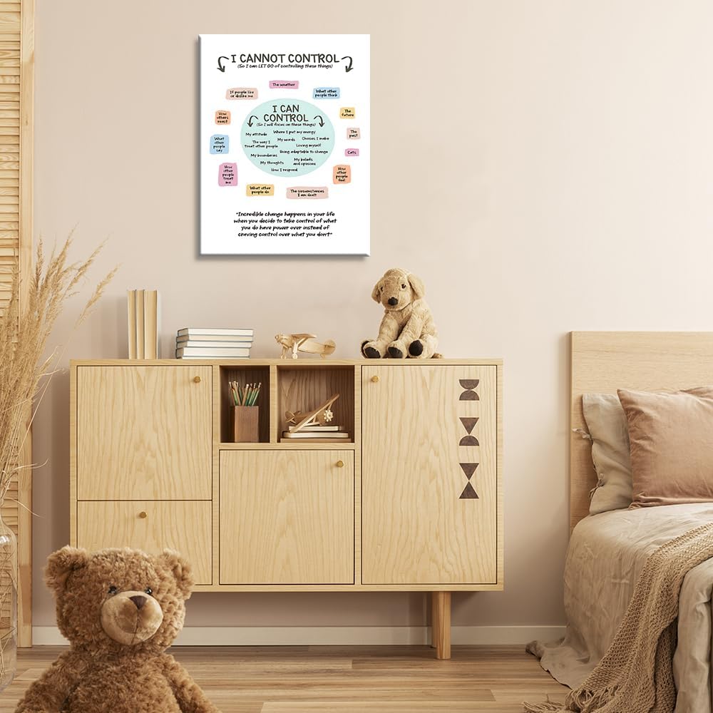 uoyien Growth Mindset Mental Health Posters I Cannot Control and I Can Control Positive Affirmations Charts Canvas Wall Art Kids Educational Prints For Calming Corner Decorations Framed 16x24in