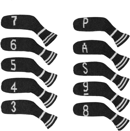 Scott Edward 1/7/10 Pcs Knitted Golf Club Head Covers for Irons Wedge Cuteness and Basically Socks Shape Washable Golf Club Head Protector on Classic Stripes Style，Double Sided Customization