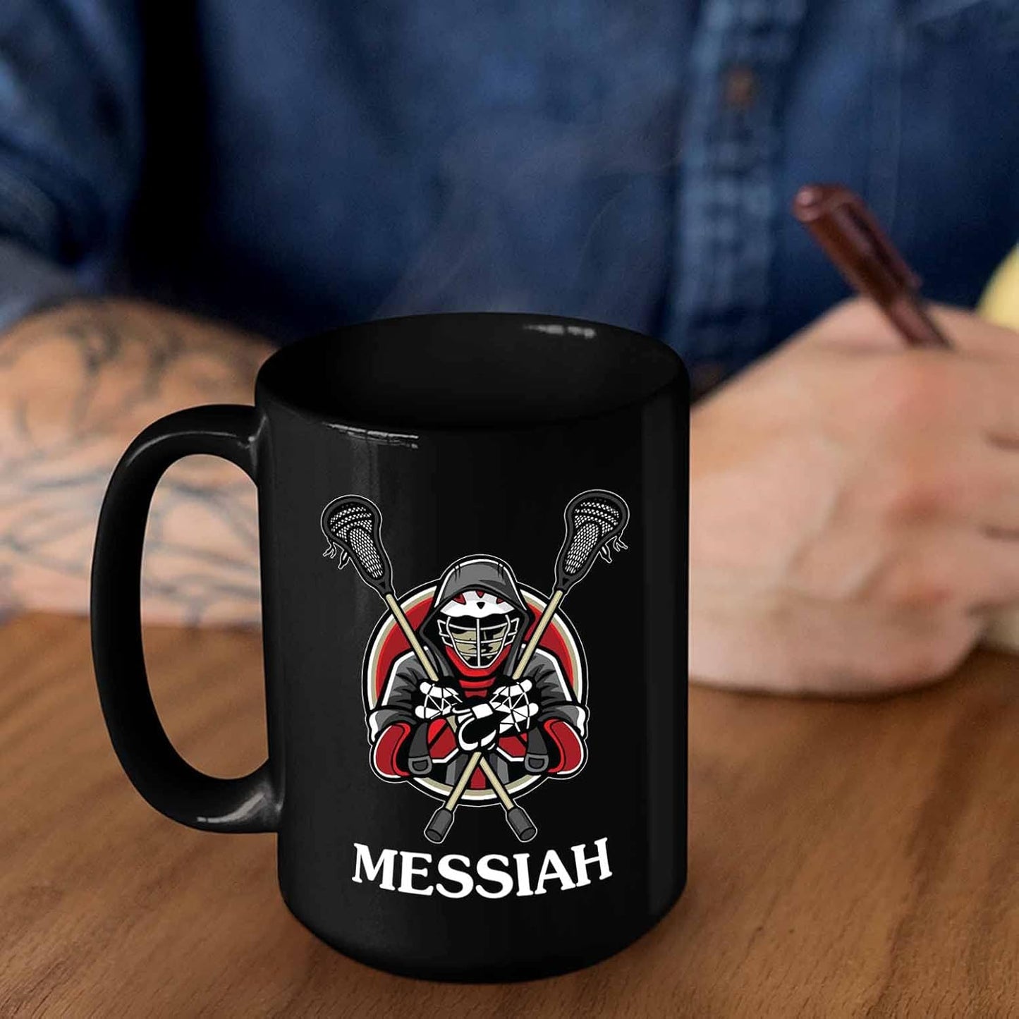 Customized Name Lacrosse Black Coffee Mugs Cups 11 Oz 15 Oz, Personalized Lacrosse Coffee Cup Gifts For Men Women Team Lacrosse Sport Players, Lacrosse Player Travel Mug, Novelty Lacrosse Cup Gift