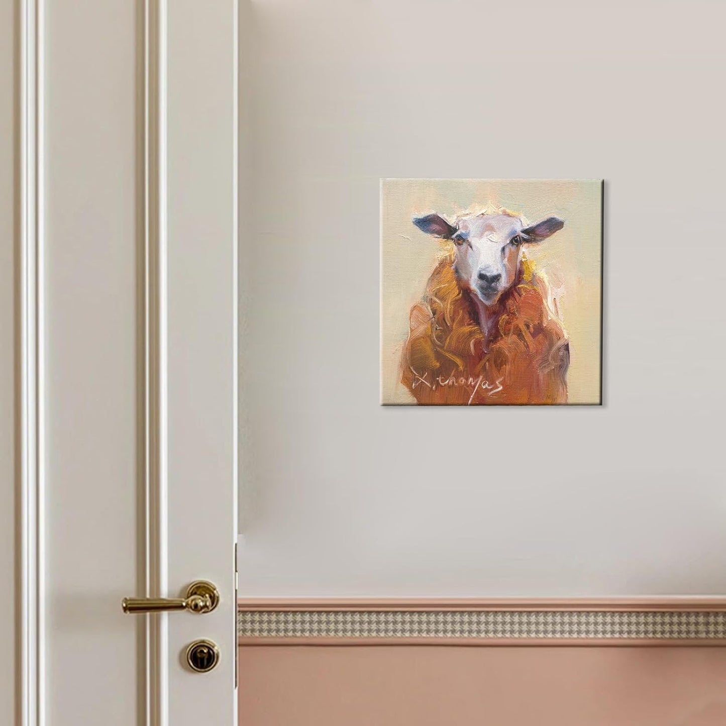 JZLDZS Sheep Canvas Wall Art Warm Farmhouse Animal Pictures Wall Decor for Bathroom Bedroom, Gallery Wrapped 12x12 Inch Rustic Kitchen Country Art Decor
