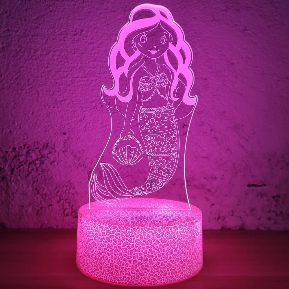 i-CHONY Mermaid Gifts Night Light for Girls,3D Illusion Lamp with Remote & Smart Touch 16 Colors Dimmable Bedroom Decorations Bedside Lamp,Mermaid Toys for Kids Girls Teens Birthday Gift