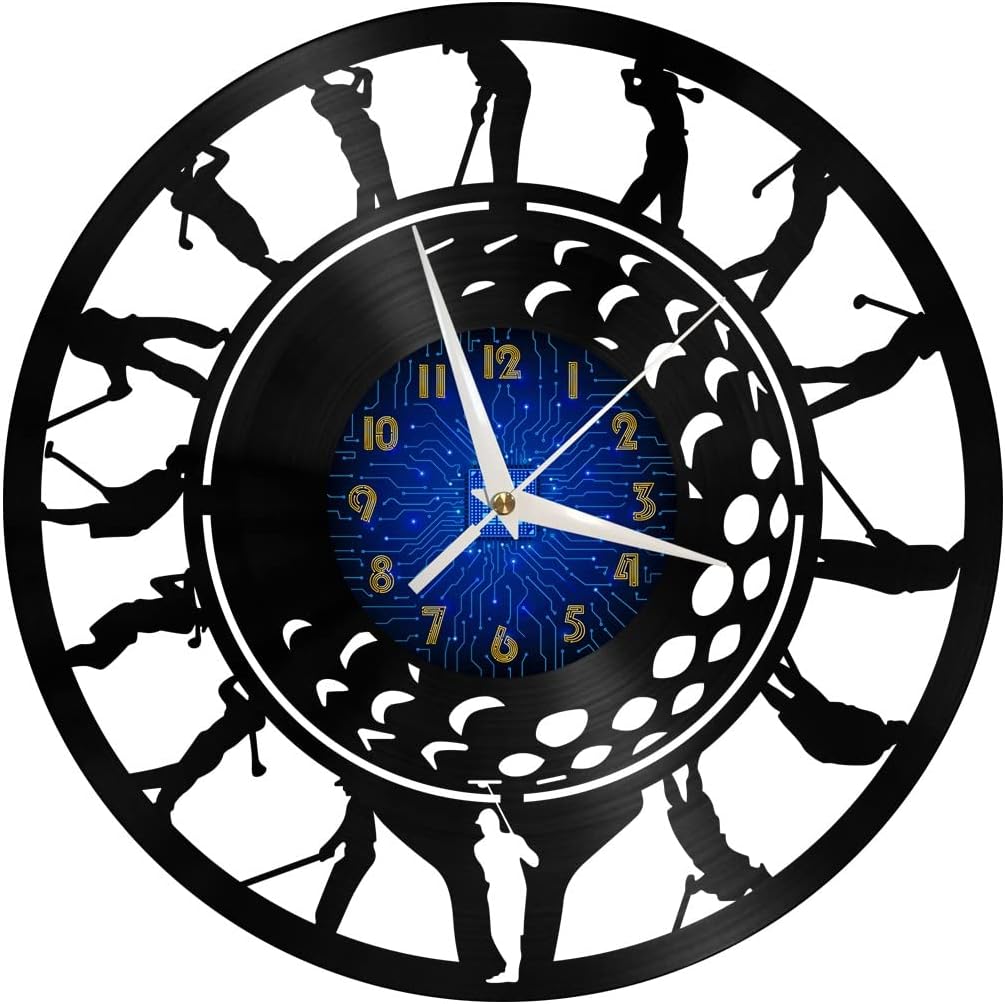 Generic Golf 2 Decoration Vinyl Wall Clock, Vinyl Record Clock Wall Art Silent & Non-Ticking(12 inchs B-LED), Blue