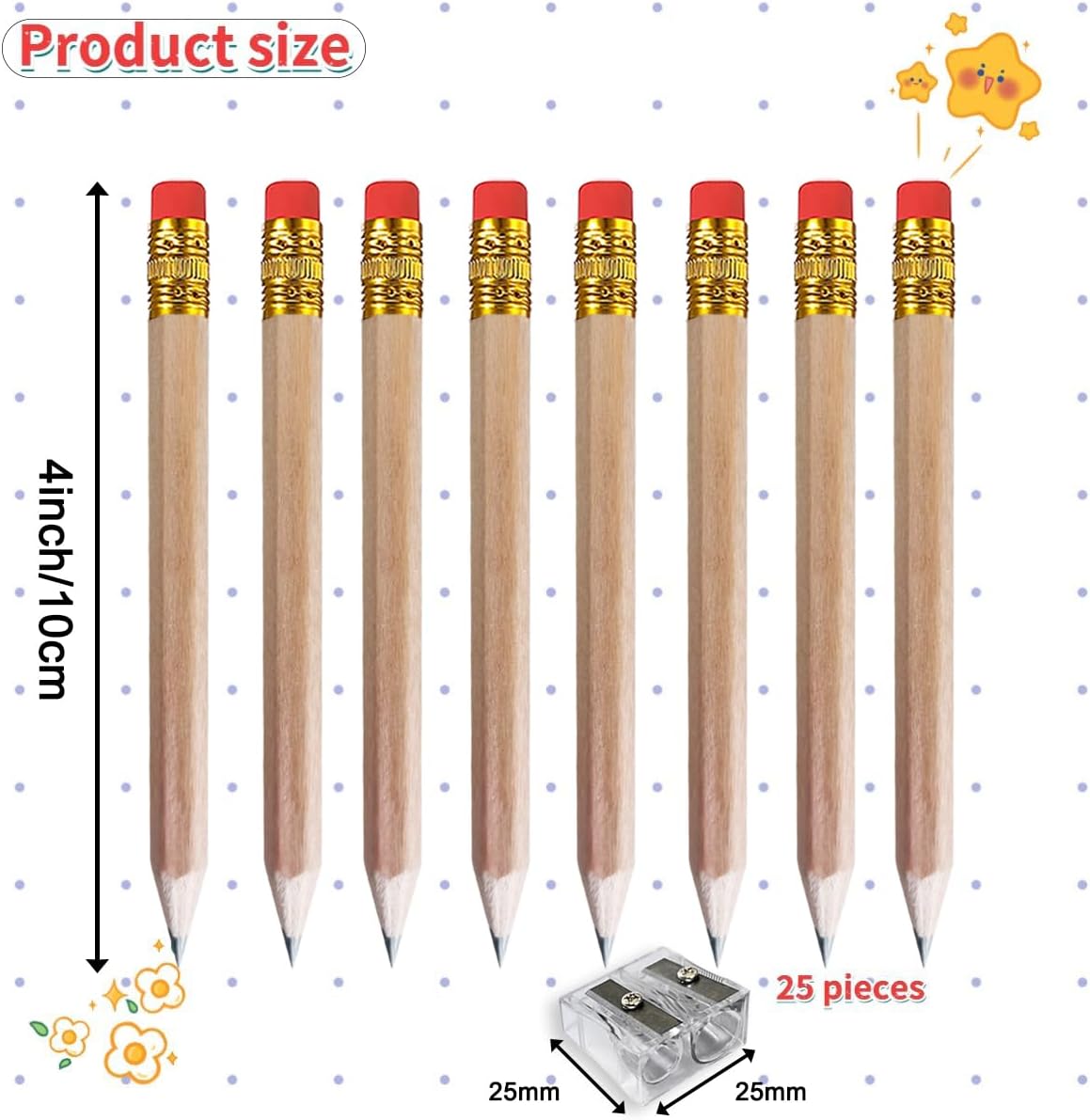 Adhere 50pcs Golf Pencils with Eraser Hexagon Wooden half Pencils Graphite 2B for Golf Event Scoring, Classroom, Wedding, Pew, Pocket | Free Pencil Sharpener (z-Nature・Hexagon・50pcs)