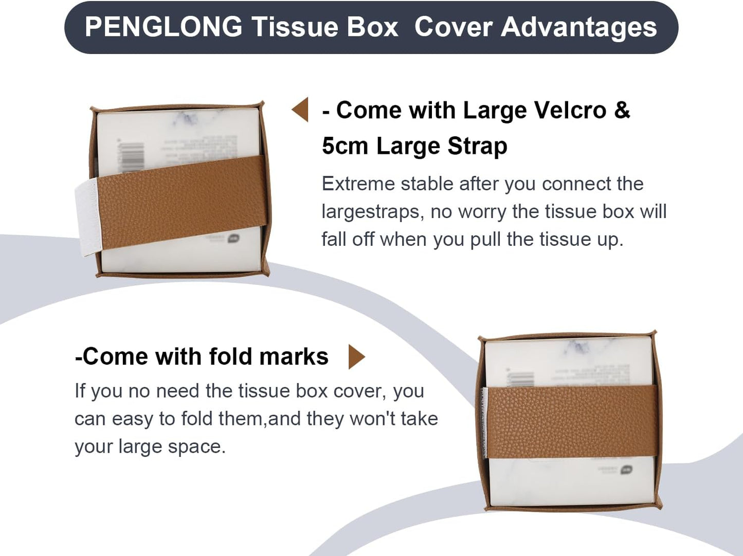 Tissue Box Cover 5X5X5'' PU Leather Tissue Holder Square Tissue Cube Box Organizer for Bathroom Vanity Countertop, Car, Night Stands, Office, Home, Kitchen (2Pack, Brown)