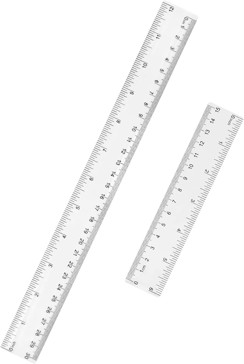 Clear Plastic 6 Inch+12 Inch Straight Ruler, Shatterproof With Inches and Centimeters for School, Classroom, Home, or Office (2pcs)