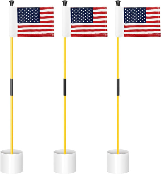 KINGTOP Golf Flagstick Mini, Practice Putting Green Flags for Yard, All 3 Feet, Golf Pin Flag Hole Cup Combo Kit, Fiberglass Portable 2-Section Design, Double-Side American Flag