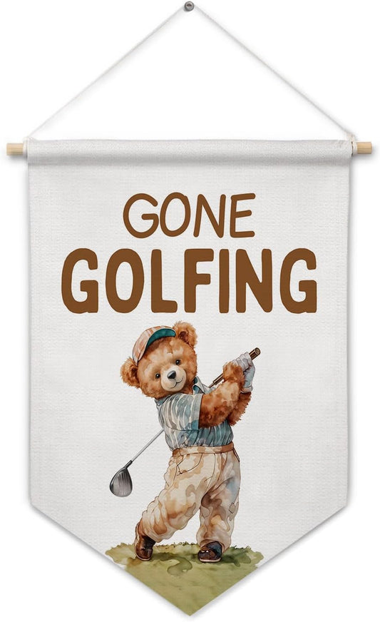 ArtisaEura Bear Nursery Golf Wall Canvas Banners, Bear Nursery Decor, Gone Golfing Hanging Display Pennant Banner Flags, Cute Animals Wall Decor for Kids Room Bedroom Playroom