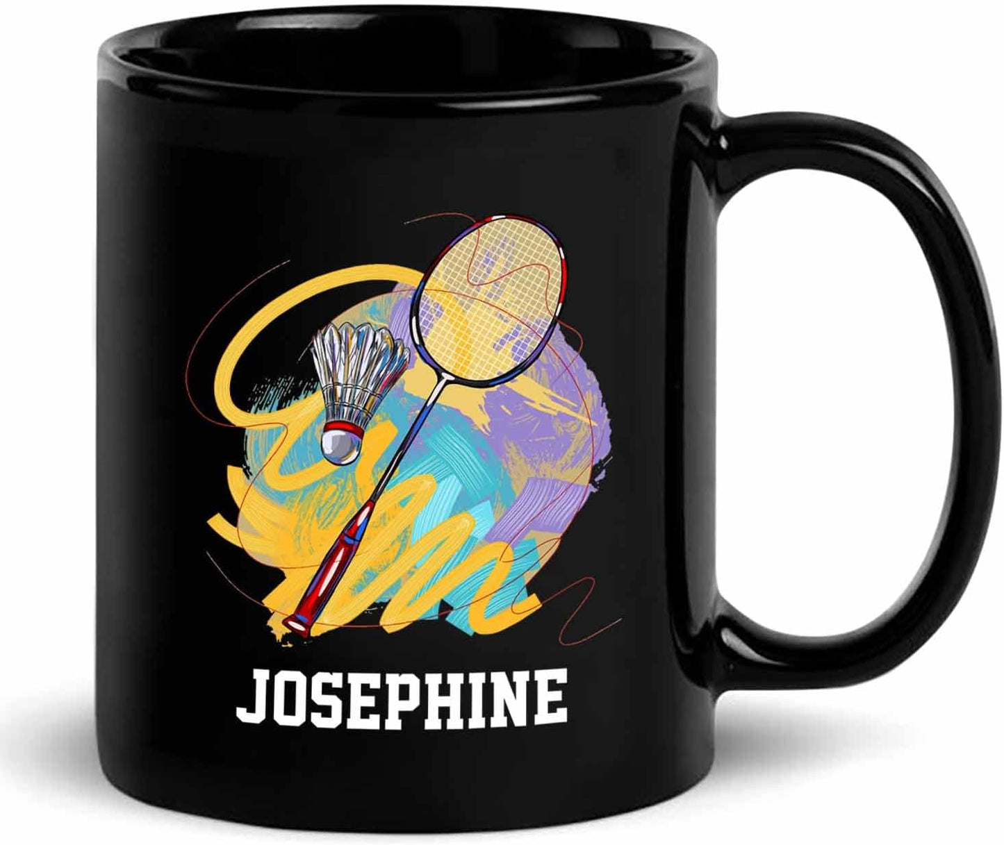 Personalized Choose Player Name Coffee Mugs Cups Gift For Men Women Team Coach Badminton Lover, Badminton Player Coffee Cup 11 Oz 15 Oz, Custom Badminton Racket Black Ceramic Mug, Badminton Sport Mug