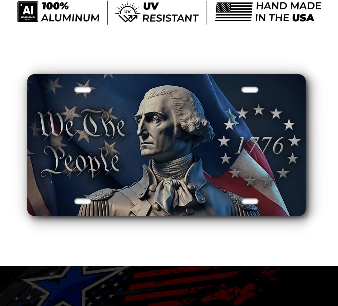 Patriotic Vanity Aluminum License Plate for Front of Trucks and Cars - Made in The USA - Universal Fit (Washington)