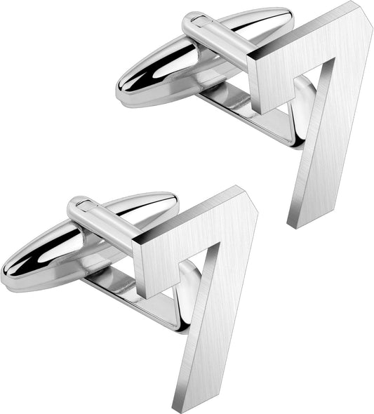 AMITER Mens Cufflinks with Number, Classic Silver Personalized Cuff Links for Men, Sport’s Day Casual or Formal Shirts