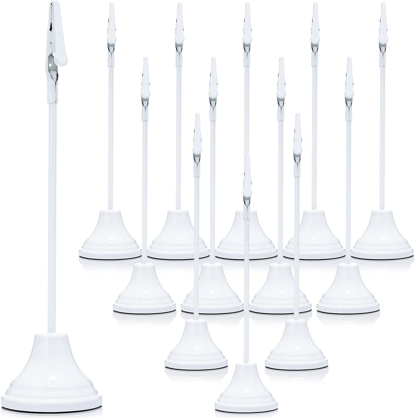 Skyygemm 12 Pcs Table Number Holders 8 Inch Place Card Holder with Alligator Clip Metal Place Card Stands Table Sign for Photos, Food Signs, Birthdays, Weddings (White)