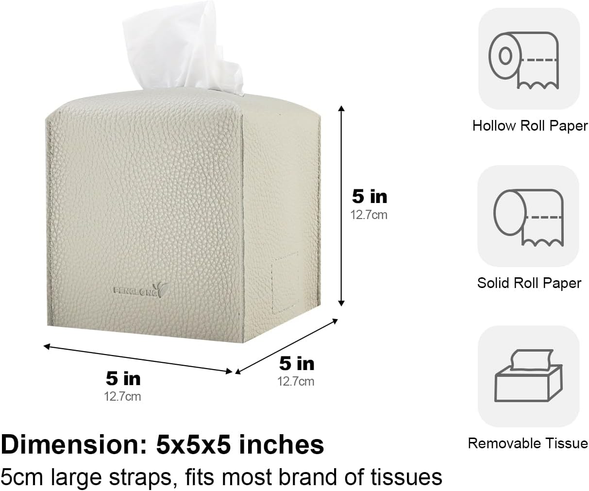 Tissue Box Cover 5X5X5'' PU Leather Tissue Holder Square Tissue Cube Box Organizer for Bathroom Vanity Countertop, Car, Night Stands, Office, Home, Kitchen (2Pack, Lime White)